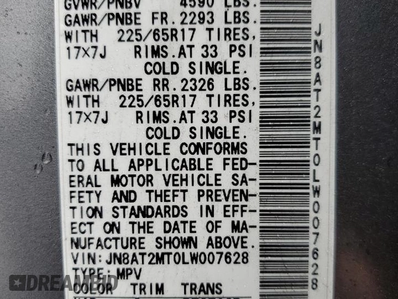 2020 Nissan Rogue SV with VIN JN8AT2MT0LW007628, listed as a Copart auction lot 44175505 with 81,579 mi miles and Salvage Title. Bid and sale history available at carsss.com. Image 14.
