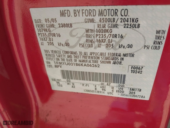 2006 Ford Escape XLT with VIN 1FMYU03186KA06262, listed as a IAAI auction lot 41912605 with 157,117 mi miles. Bid and sale history available at carsss.com. Image 9.