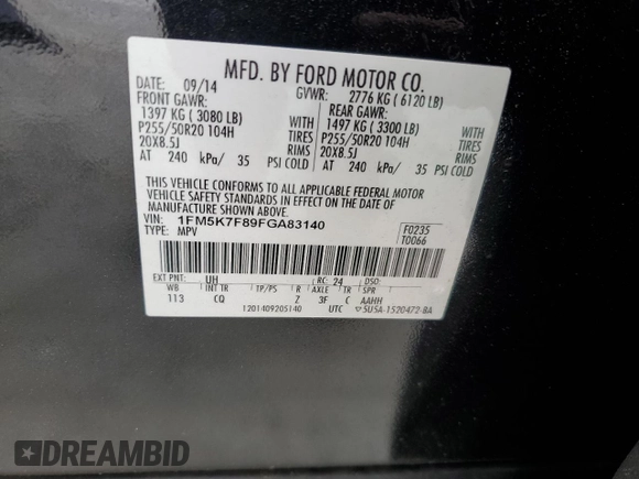 2015 Ford Explorer Limited z VIN 1FM5K7F89FGA83140, wystawiony jako Copart lot #54008905 z przebiegiem 82 232 mil mil oraz Szkoda całkowita • Salvage title. Historia ofert i sprzedaży dostępna na DreamBid. Obrazek 13.