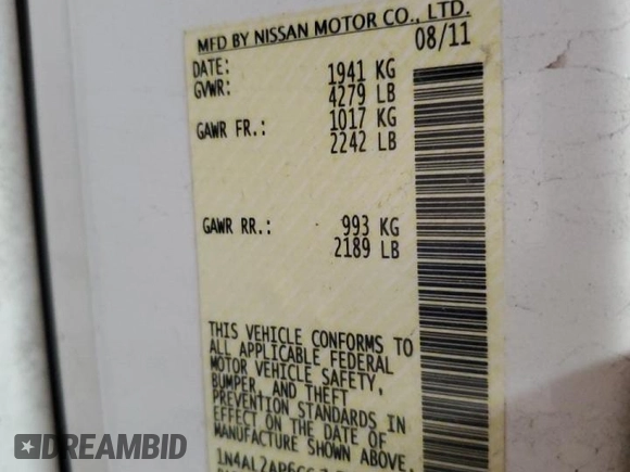 2012 Nissan Altima 2.5 S with VIN 1N4AL2AP6CC133583, listed as a Copart auction lot 48558215 with 188,270 mi miles and Salvage Title. Bid and sale history available at carsss.com. Image 12.