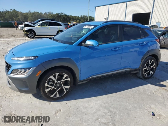 2022 Hyundai Kona Limited with VIN KM8K53A39NU808900, listed as a Copart auction lot 81210963 with 28,021 mi miles and Non repairable. Bid and sale history available at DreamBid. Image 1.