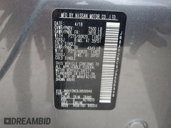2018 Nissan Armada SV with VIN JN8AY2NC9J9556949, listed as a Copart auction lot 86526934 with 96,293 mi miles and Salvage Title. Bid and sale history available at carsss.com. Image 15.