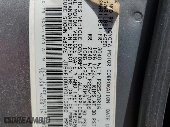 2000 Lexus RX 300 z VIN JT6HF10U3Y0110280, wystawiony jako Copart lot #55347015 z przebiegiem 183 217 mil mil oraz Czysty tytuł • Clean title. Historia ofert i sprzedaży dostępna na DreamBid. Obrazek 13.