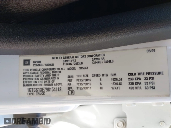 2009 GMC Canyon SLE2 with VIN 1GTCS13E798154112, listed as a IAAI auction lot 41912734 with 311,150 mi miles. Bid and sale history available at carsss.com. Image 9.