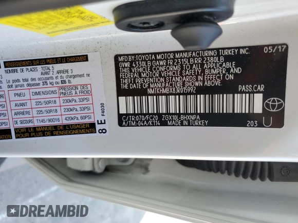 2018 Toyota C-HR XLE z VIN NMTKHMBX8JR015992, wystawiony jako Copart lot #65197115 z przebiegiem 49 226 mil mil oraz Szkoda całkowita • Salvage title. Historia ofert i sprzedaży dostępna na DreamBid. Obrazek 13.