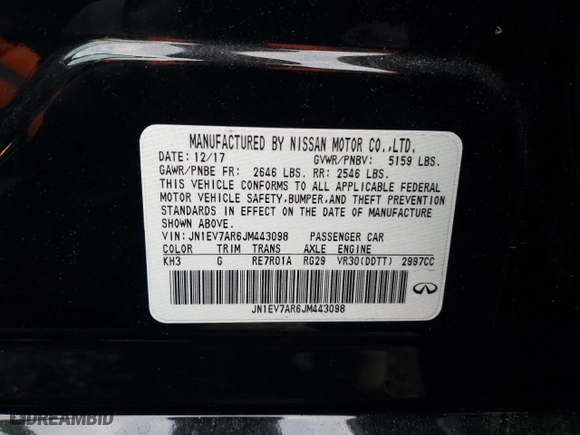 2018 Infiniti Q50 3.0t SPORT with VIN JN1EV7AR6JM443098, listed as a Copart auction lot 43480935 with NaN miles and Salvage Title. Bid and sale history available at carsss.com. Image 12.