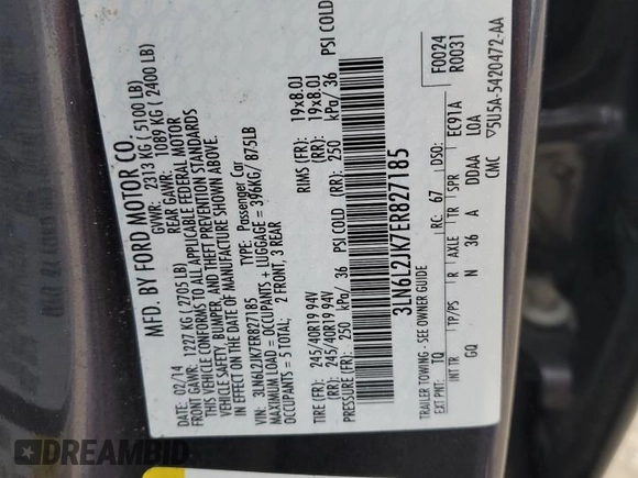 2014 Lincoln MKZ z VIN 3LN6L2JK7ER827185, wystawiony jako Copart lot #44064305 z przebiegiem 87 837 mil mil oraz Szkoda całkowita • Salvage title. Historia ofert i sprzedaży dostępna na DreamBid. Obrazek 14.