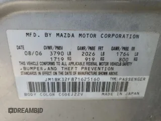 2007 Mazda 3 i Touring with VIN JM1BK32F871625160, listed as a Copart auction lot 84706804 with 254,192 mi miles and Non Repairable. Bid and sale history available at DreamBid. Image 13.