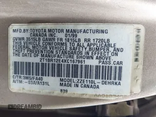 1999 Toyota Corolla VE с VIN 2T1BR12E4XC167961, выставлен на аукционе IAAI как лот 41969124 с пробегом Не указан миль и . История ставок и продаж доступна на DreamBid. Изображение 9.
