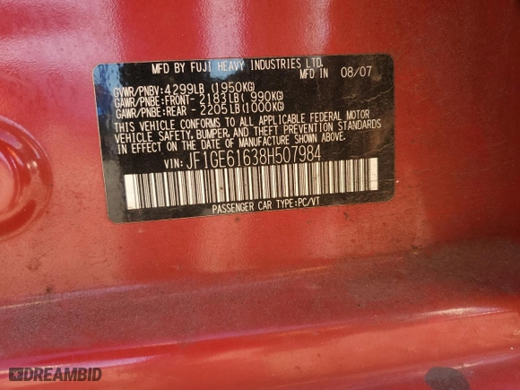 2008 Subaru Impreza Sedan (Natl) i with VIN JF1GE61638H507984, listed as a Copart auction lot 82860654 with 147,568 mi miles and Salvage Title. Bid and sale history available at carsss.com. Image 15.