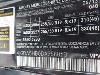 2013 Mercedes-Benz M 350 with VIN 4JGDA5HB0DA258063, listed as a IAAI auction lot 41479903 with 235,866 mi miles and . Bid and sale history available at DreamBid. Image 9.