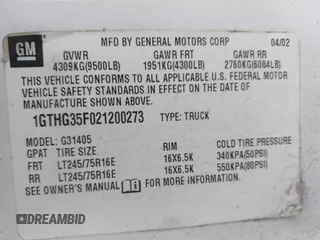 2002 GMC Savana z VIN 1GTHG35F021200273, wystawiony jako IAAI lot #41600511 z przebiegiem 230 052 mil mil oraz . Historia ofert i sprzedaży dostępna na DreamBid. Obrazek 9.