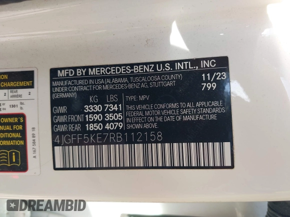 2024 Mercedes-Benz GLS 450 z VIN 4JGFF5KE7RB112158, wystawiony jako IAAI lot #42230959 z przebiegiem 52 515 mil mil oraz . Historia ofert i sprzedaży dostępna na DreamBid. Obrazek 9.