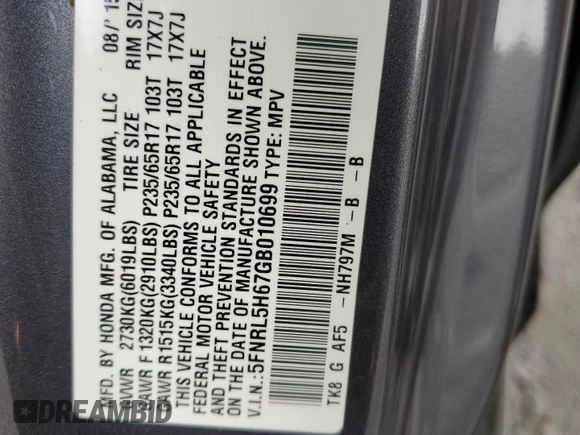 2016 Honda Odyssey EX-L with VIN 5FNRL5H67GB010699, listed as a Copart auction lot 56527245 with 69,235 mi miles and Clean Title. Bid and sale history available at DreamBid. Image 13.