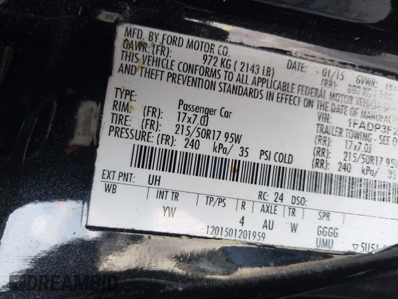 2015 Ford Focus SE with VIN 1FADP3F21FL209221, listed as a IAAI auction lot 42716293 with 100,465 mi miles and . Bid and sale history available at DreamBid. Image 9.
