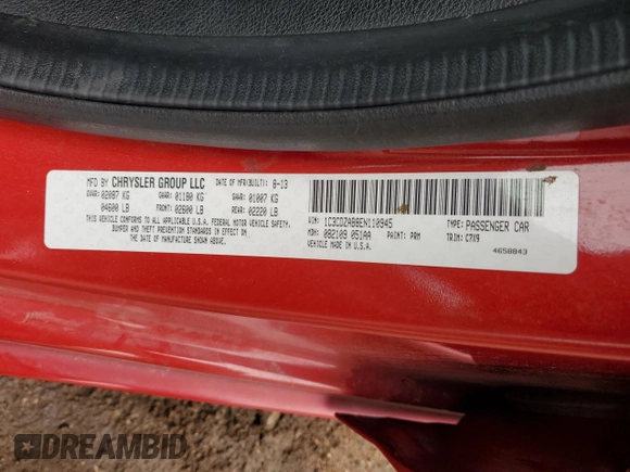 2014 Dodge Avenger SE with VIN 1C3CDZAB8EN110945, listed as a Copart auction lot 59637095 with 94,490 mi miles and Salvage title. Bid and sale history available at DreamBid. Image 12.