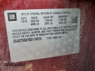 2016 Buick Regal Premium II with VIN 2G4GT5GX7G9174570, listed as a Copart auction lot 69968344 with 121,356 mi miles and Salvage Title. Bid and sale history available at carsss.com. Image 12.