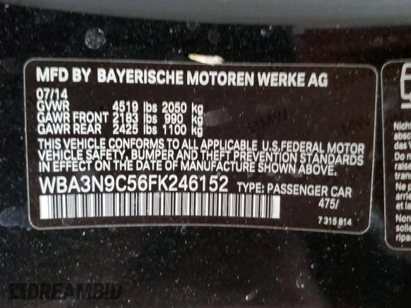 2015 BMW 4 Series 428i xDrive z VIN WBA3N9C56FK246152, wystawiony jako Copart lot #88752565 z przebiegiem 56 233 mil mil oraz Szkoda całkowita • Salvage title. Historia ofert i sprzedaży dostępna na DreamBid. Obrazek 14.