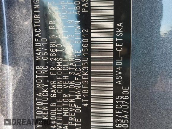 2011 Toyota Camry LE with VIN 4T1BF3EK3BU156012, listed as a Copart auction lot 48795875 with 223,891 mi miles and Salvage Title. Bid and sale history available at DreamBid. Image 12.