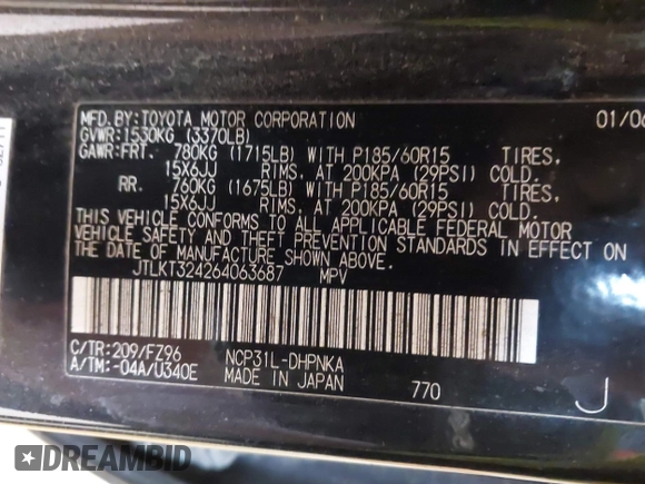 2006 Scion xB with VIN JTLKT324264063687, listed as a IAAI auction lot 42240415 with 165,469 mi miles and . Bid and sale history available at DreamBid. Image 9.