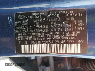 2005 Hyundai Tucson GLS with VIN KM8JN72DX5U129146, listed as a Copart auction lot 75245934 with 85,716 mi miles and Salvage Title. Bid and sale history available at carsss.com. Image 13.