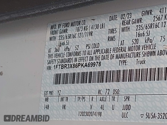 2023 Ford Transit Cargo with VIN 1FTBR3X86PKA69978, listed as a IAAI auction lot 41815672 with 60,590 mi miles and . Bid and sale history available at DreamBid. Image 9.