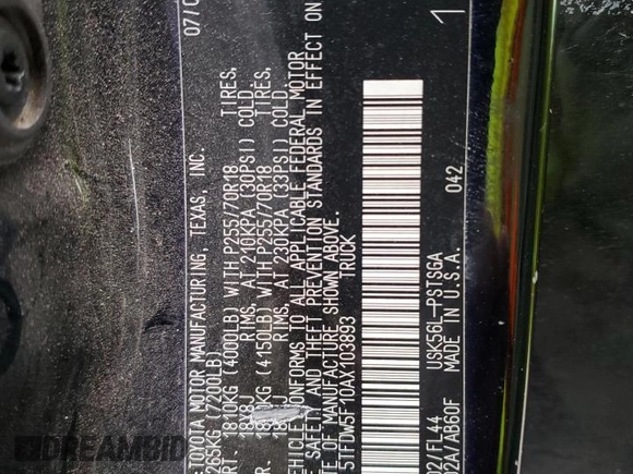 2010 Toyota Tundra with VIN 5TFDW5F10AX103893, listed as a Copart auction lot 50260265 with 191,937 mi miles and Clean title. Bid and sale history available at DreamBid. Image 14.