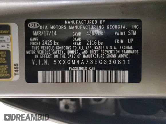 2014 Kia Optima LX z VIN 5XXGM4A73EG330811, wystawiony jako Copart lot #46655255 z przebiegiem 125 783 mil mil oraz Szkoda całkowita • Salvage title. Historia ofert i sprzedaży dostępna na DreamBid. Obrazek 12.