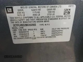2011 GMC Terrain SLT-1 with VIN 2CTFLVEC2B6392883, listed as a Copart auction lot 52331505 with 186,855 mi miles and Salvage title. Bid and sale history available at DreamBid. Image 14.