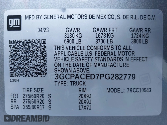 2023 Chevrolet Silverado 1500 LT with VIN 3GCPACED7PG282779, listed as a IAAI auction lot 41402138 with 26,701 mi miles and . Bid and sale history available at DreamBid. Image 9.