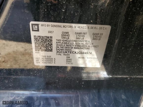 2018 Chevrolet Silverado 1500 High Country with VIN 3GCUKTECXJG184974, listed as a Copart auction lot 48177035 with 91,716 mi miles and Salvage Title. Bid and sale history available at carsss.com. Image 12.
