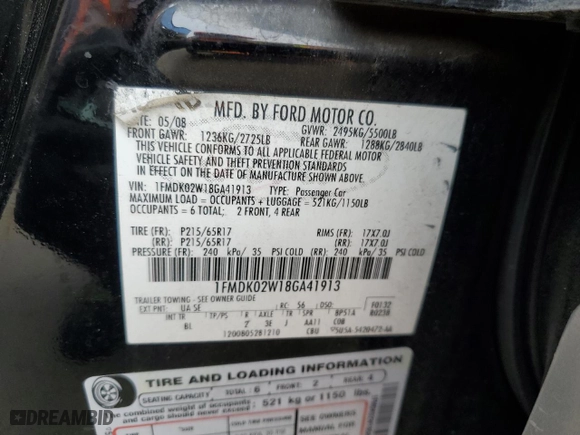 2008 Ford Taurus X SEL with VIN 1FMDK02W18GA41913, listed as a Copart auction lot 81553734 with 233,586 mi miles and Salvage Title. Bid and sale history available at carsss.com. Image 13.