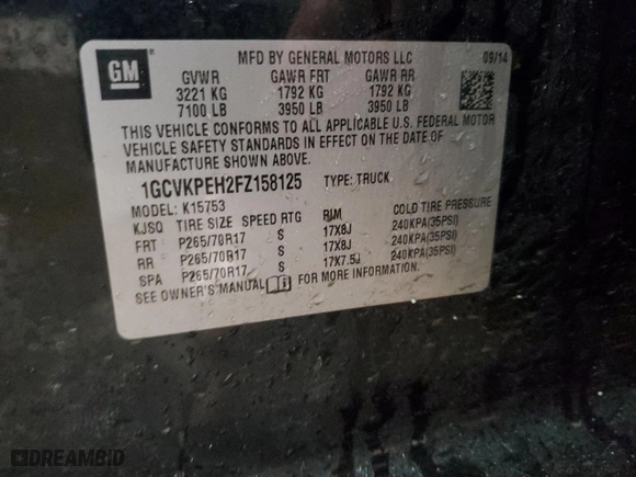 2015 Chevrolet Silverado 1500 Work Truck with VIN 1GCVKPEH2FZ158125, listed as a Copart auction lot 82825304 with 134,116 mi miles and Salvage Title. Bid and sale history available at carsss.com. Image 12.