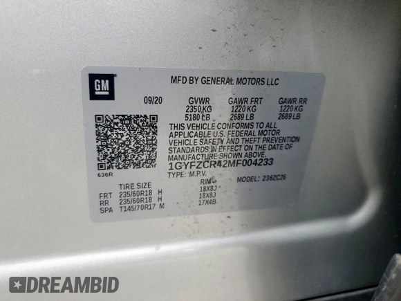2021 Cadillac XT4 FWD Premium Luxury z VIN 1GYFZCR42MF004233, wystawiony jako Copart lot #57229385 z przebiegiem 98 387 mil mil oraz Szkody całkowita. Historia ofert i sprzedaży dostępna na DreamBid. Obrazek 13.
