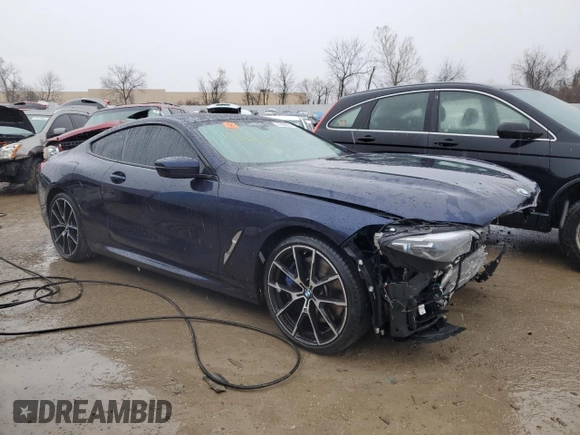 2020 BMW 8 Series 840i with VIN WBAAE2C02LCE41189, listed as a Copart auction lot 37305074 with 0 mi miles and Salvage Title. Bid and sale history available at carsss.com. Image 4.