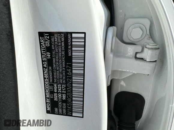 2021 Mercedes-Benz CLA 250 with VIN W1K5J4GBXMN216471, listed as a Copart auction lot 55654575 with 36,667 mi miles and Clean Title. Bid and sale history available at DreamBid. Image 10.
