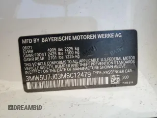 2021 BMW 3 Series M340i with VIN 3MW5U7J03M8C12479, listed as a Copart auction lot 49799845 with 39,303 mi miles and Salvage Title. Bid and sale history available at carsss.com. Image 14.