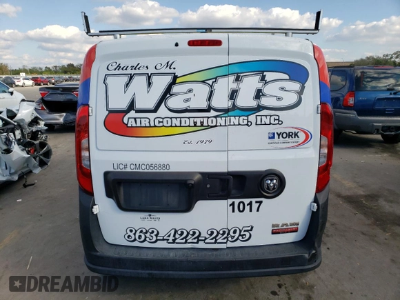 2020 Ram ProMaster City Cargo Tradesman with VIN ZFBHRFAB8L6R58657, listed as a Copart auction lot 67158762 with 42,601 mi miles and . Bid and sale history available at DreamBid. Image 6.
