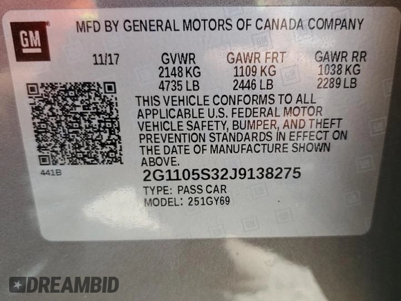 2018 Chevrolet Impala LT with VIN 2G1105S32J9138275, listed as a Copart auction lot 53507495 with 125,231 mi miles and Salvage Title. Bid and sale history available at DreamBid. Image 12.