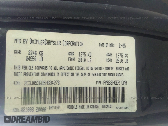2005 Chrysler 300 Touring with VIN 2C3JA53G85H684276, listed as a IAAI auction lot 30711516 with 76,445 mi miles and . Bid and sale history available at DreamBid. Image 9.