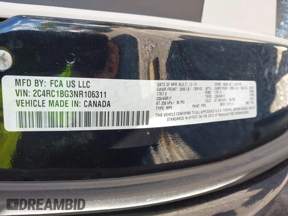 2022 Chrysler Pacifica Touring L with VIN 2C4RC1BG3NR106311, listed as a IAAI auction lot 42158651 with 68,473 mi miles and . Bid and sale history available at DreamBid. Image 9.