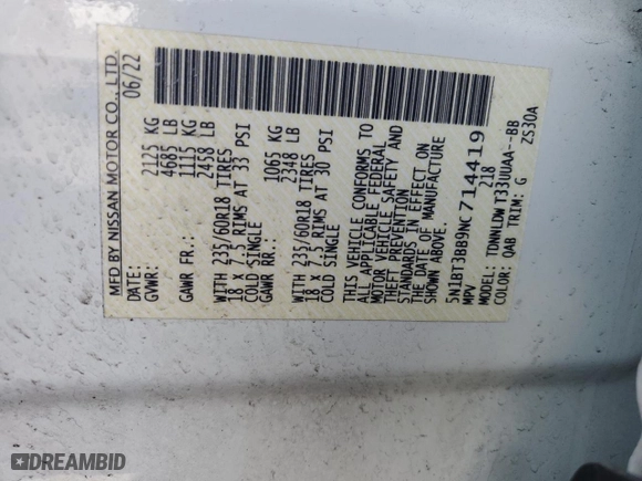 2022 Nissan Rogue SV with VIN 5N1BT3BB9NC714419, listed as a Copart auction lot 43451225 with 31,445 mi miles and Salvage Title. Bid and sale history available at carsss.com. Image 14.