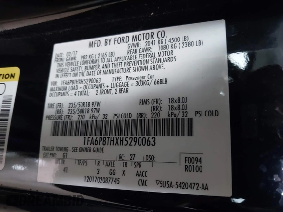 2017 Ford Mustang EcoBoost с VIN 1FA6P8THXH5290063, выставлен на аукционе IAAI как лот 42286095 с пробегом 93 120 миль миль и . История ставок и продаж доступна на DreamBid. Изображение 9.