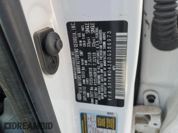 2013 Kia Sorento SX with VIN 5XYKWDA28DG386973, listed as a Copart auction lot 51502155 with 173,517 mi miles and Clean title. Bid and sale history available at DreamBid. Image 13.