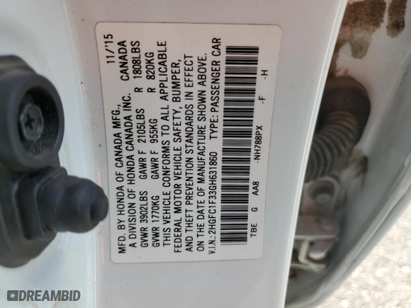 2016 Honda Civic Sedan EX-T with VIN 2HGFC1F33GH631860, listed as a Copart auction lot 44565135 with 133,732 mi miles and Salvage Title. Bid and sale history available at carsss.com. Image 13.