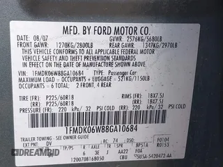 2008 Ford Taurus X Limited with VIN 1FMDK06W88GA10684, listed as a IAAI auction lot 40830704 with 110,618 mi miles and . Bid and sale history available at DreamBid. Image 9.