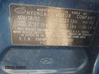 2003 Hyundai Sonata with VIN KMHWF25SX3A790609, listed as a IAAI auction lot 41716098 with 216,240 mi miles. Bid and sale history available at carsss.com. Image 9.