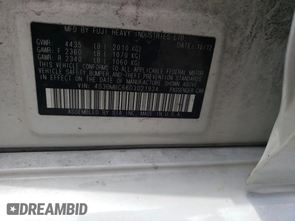 2013 Subaru Legacy Premium с VIN 4S3BMBC66D3021934, выставлен на аукционе Copart как лот 62957595 с пробегом 112 096 миль миль и Списание • Salvage title. История ставок и продаж доступна на DreamBid. Изображение 12.
