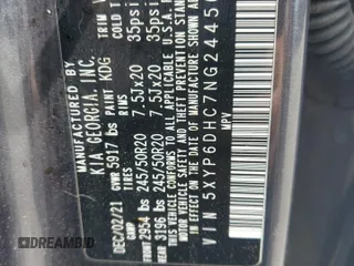 2022 Kia Telluride S with VIN 5XYP6DHC7NG244569, listed as a Copart auction lot 52546445 with 58,969 mi miles and Salvage Title. Bid and sale history available at DreamBid. Image 14.