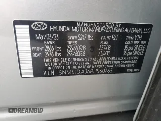 2023 Hyundai Santa Fe SE with VIN 5NMS1DAJ6PH560765, listed as a Copart auction lot 62218415 with 14,808 mi miles and Salvage title. Bid and sale history available at DreamBid. Image 13.